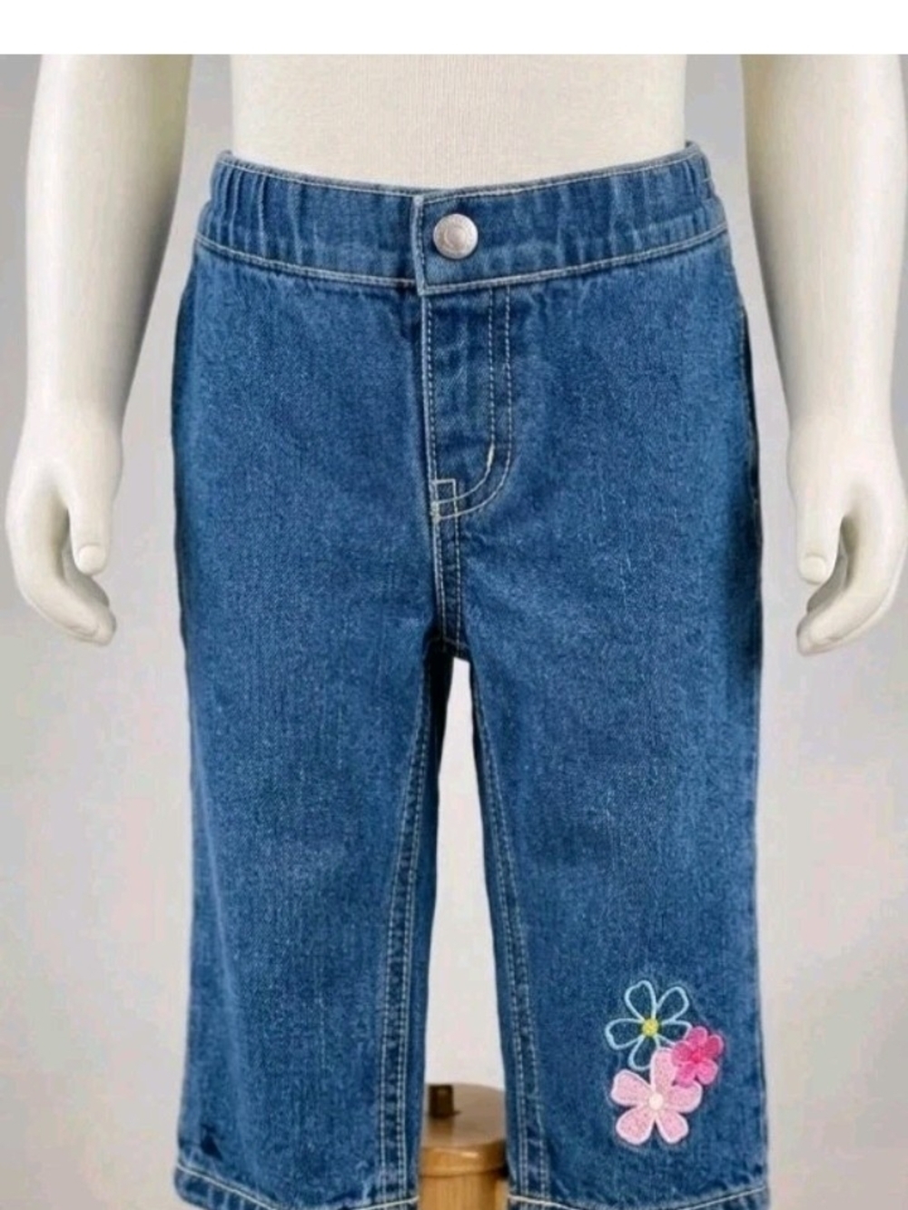 Koala Kids Blue Denim Jeans with Pink & Yellow Floral Embroidery